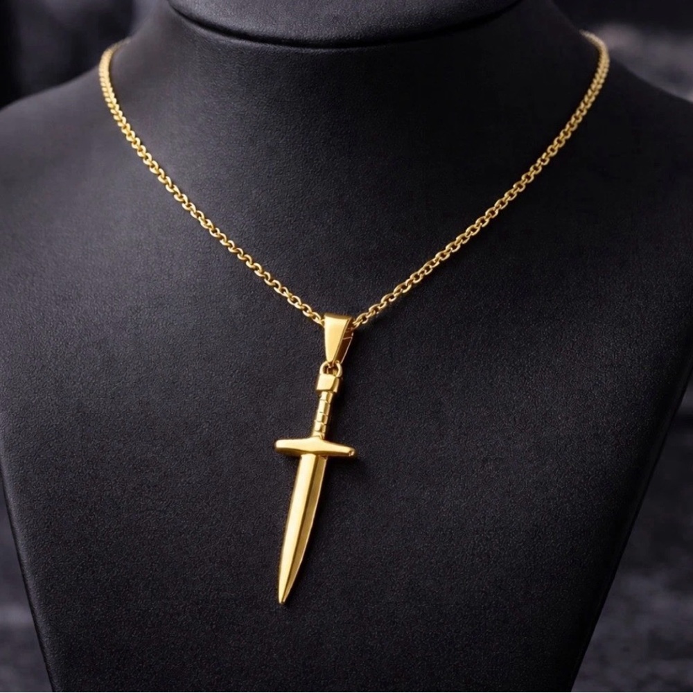 18k Gold Plated 925 Stainless Steel Sword Pendant (Necklace NOT Included)